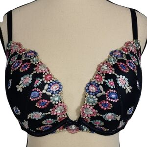 Like New! Victoria's Secret Dream Angel Blue Embroidered Push Up Bra - Sz 34DD